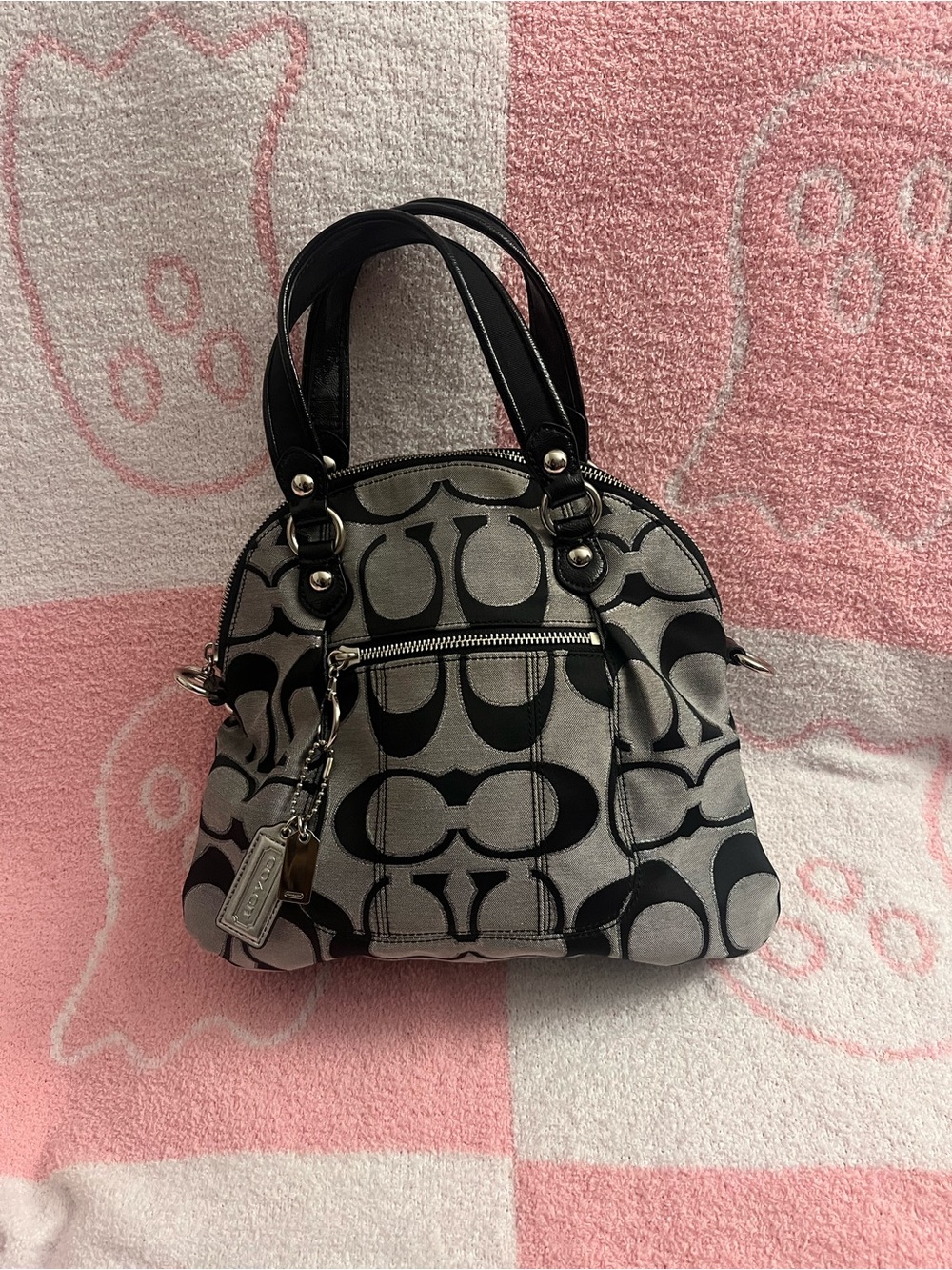 Coach Gray and Black Signature Dome Satchel